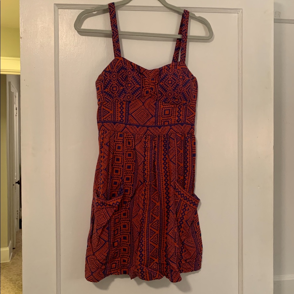 Burnt orange and navy pocketed dress